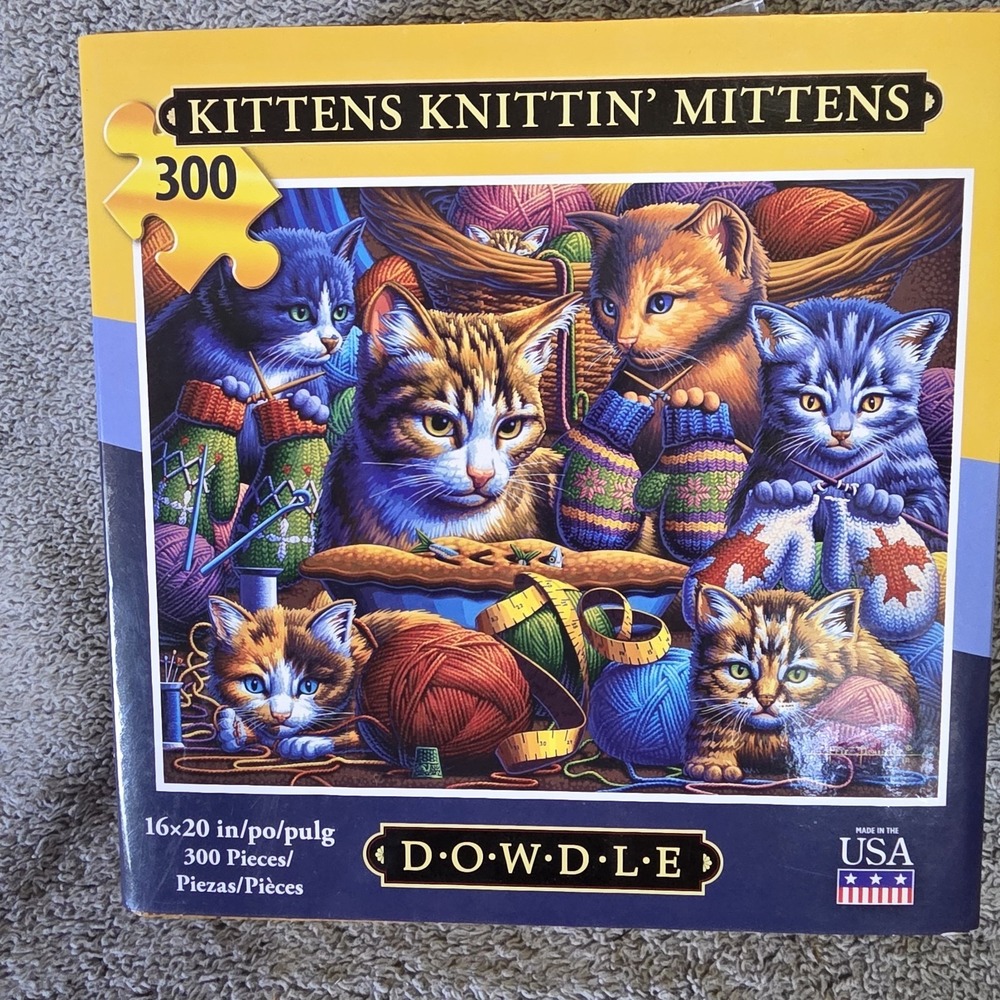 Kittens Knittin' Mittens' Eric Dowdle 300 pc 16" X 20" Dowdle Folk Art Puzzle